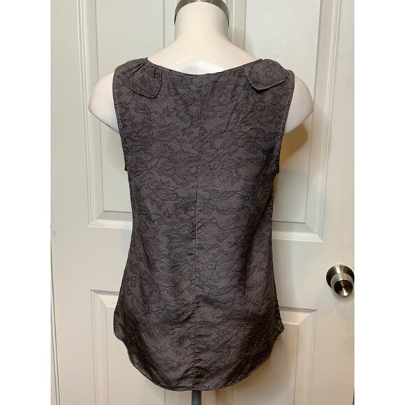 Theory Gray Floral Lace Print Silk Sleeveless Ruffle Top, Size P - Picture 5 of 10